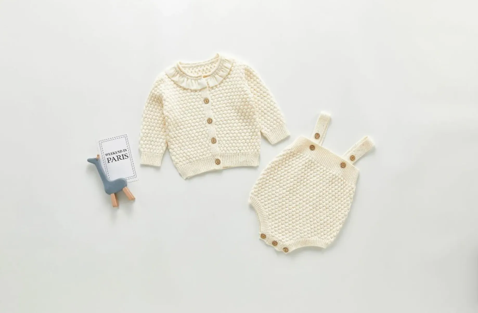 Knitted Frill Collar Cardigan Co-ord - Cream