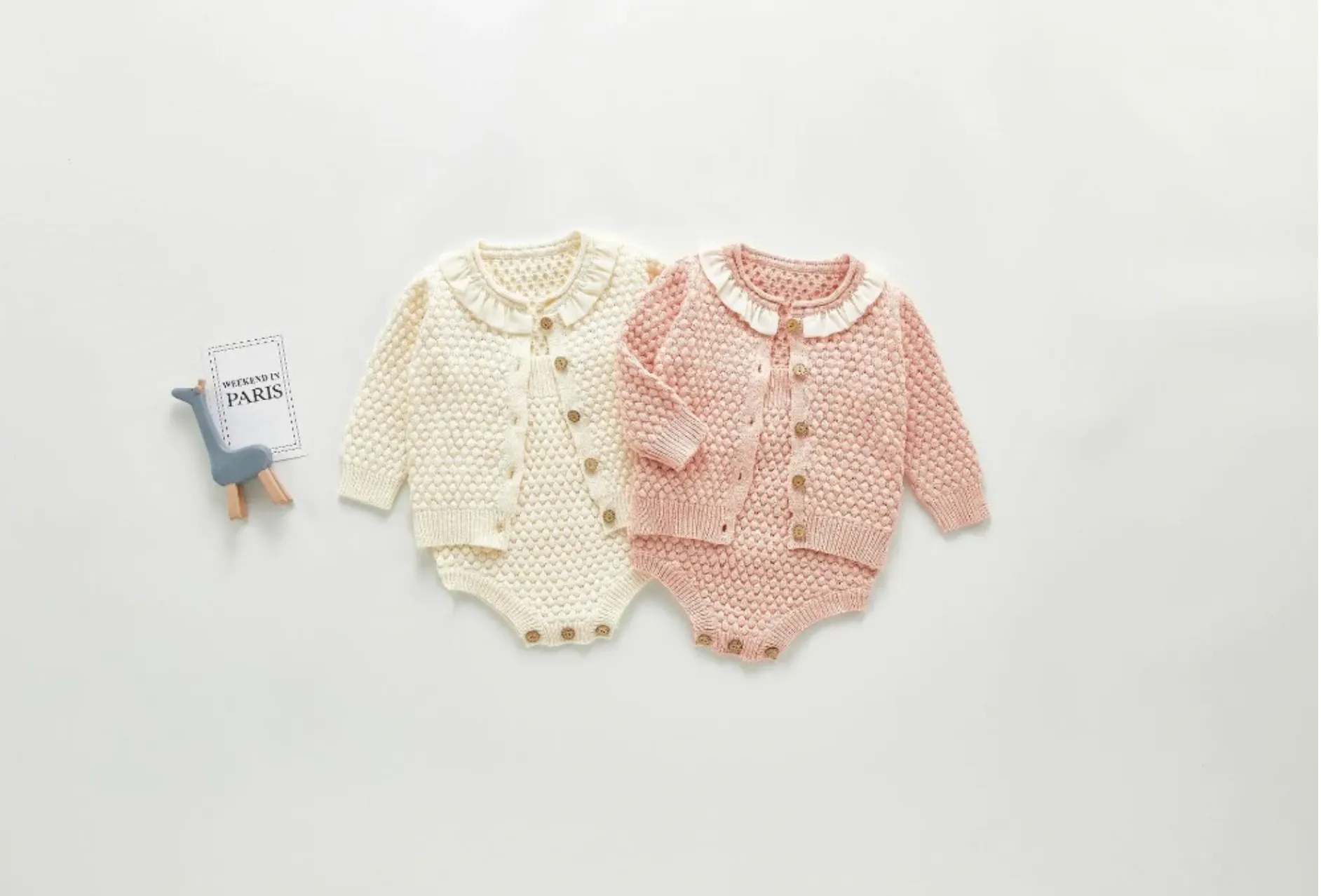 Knitted Frill Collar Cardigan Co-ord - Pink