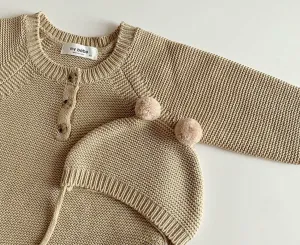 Knitted Romper and Pom Pom Hat - Caramel