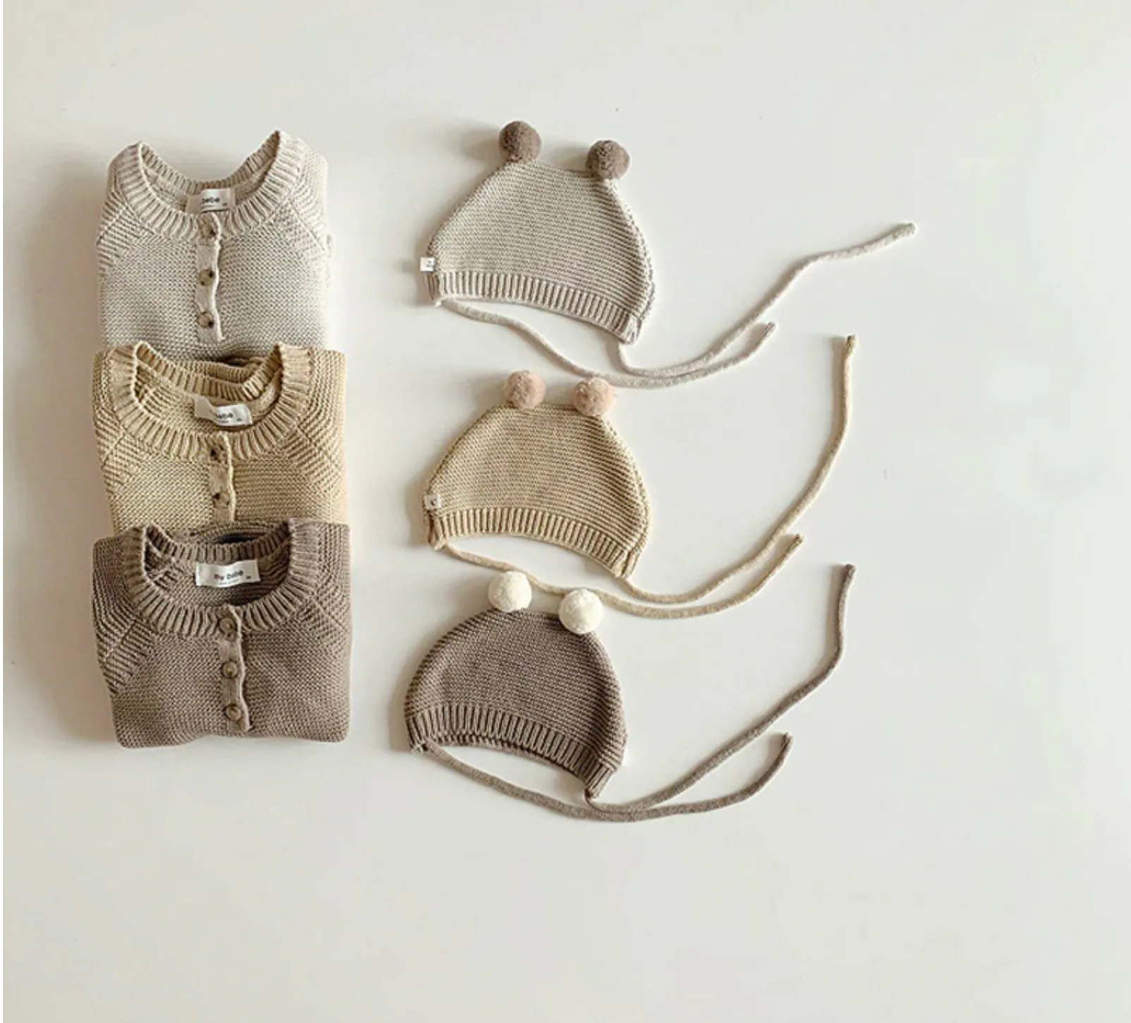 Knitted Romper and Pom Pom Hat - Caramel