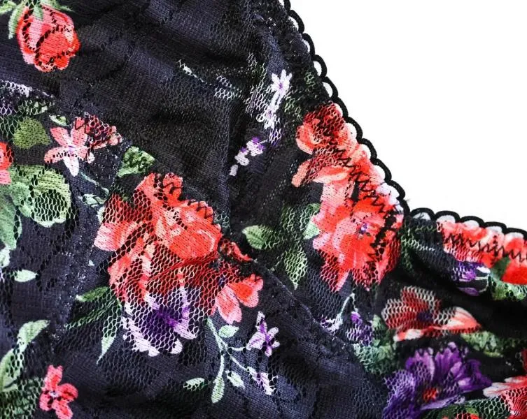 Lace Retro Chemise - Black Floral -