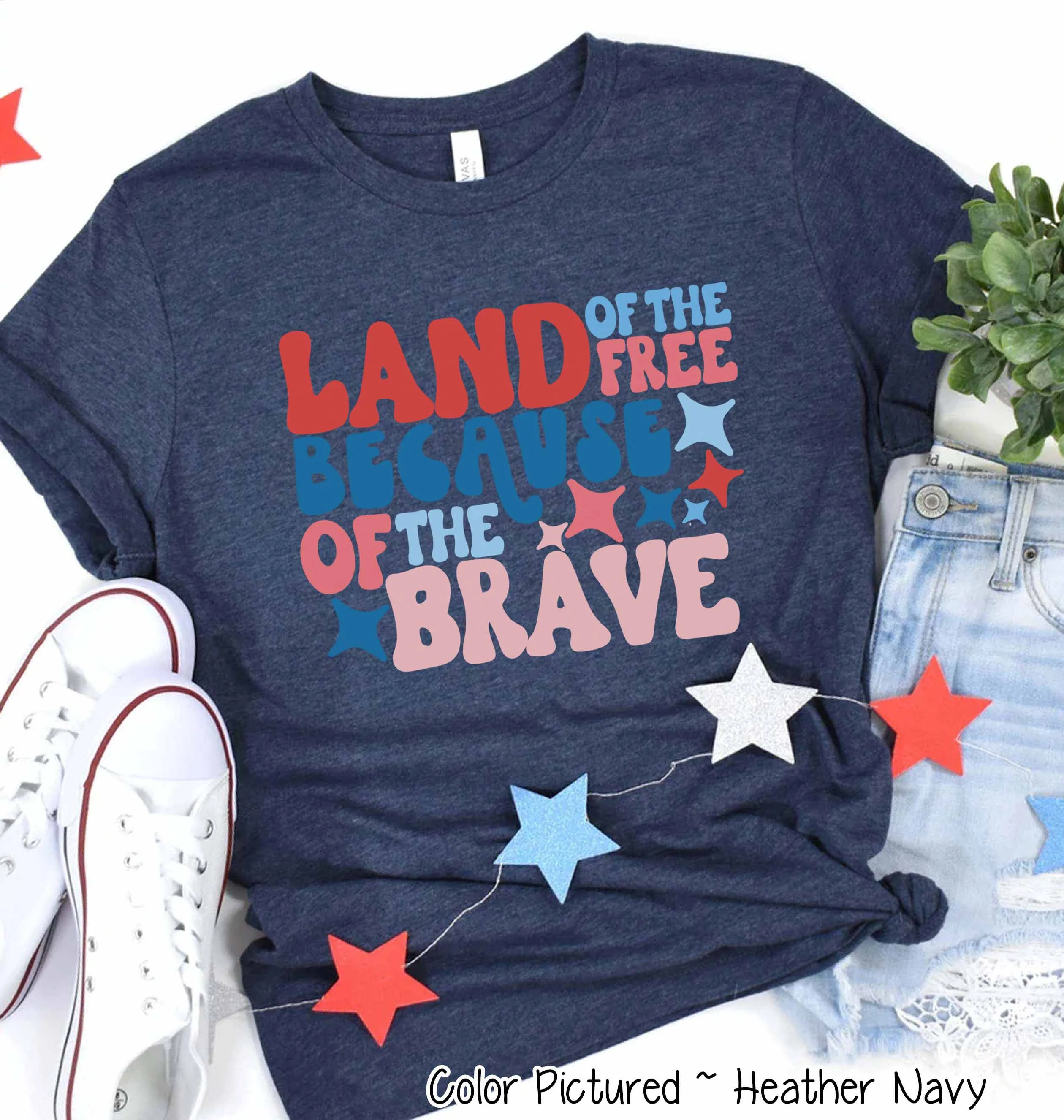 Land of the Free Because of the Brave Retro Tee