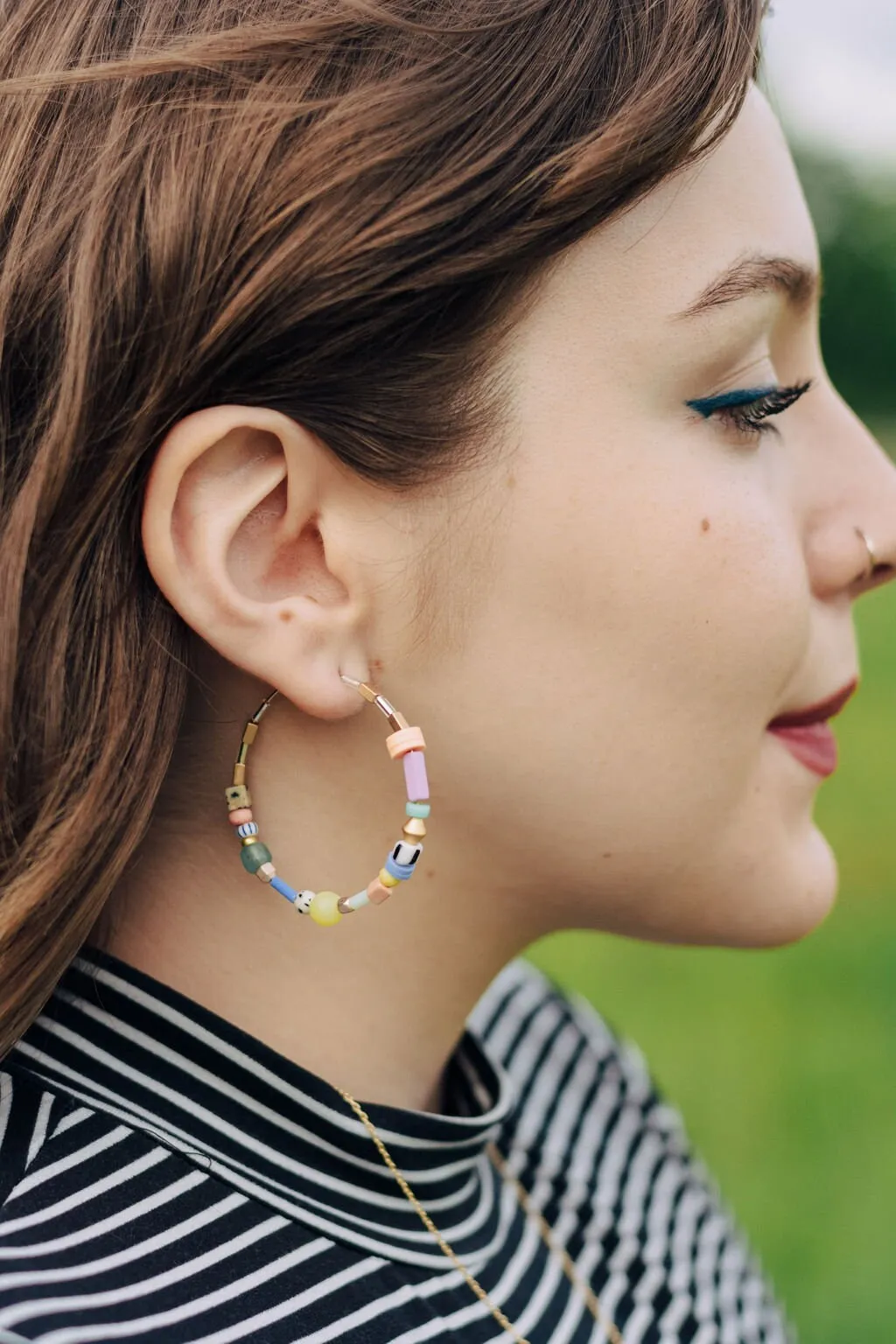 Large Beaded Hoops, Colorful earrings, gold hoops, statement earrings, bridesmaids gifts, gold filled hoops, large beaded hoops,