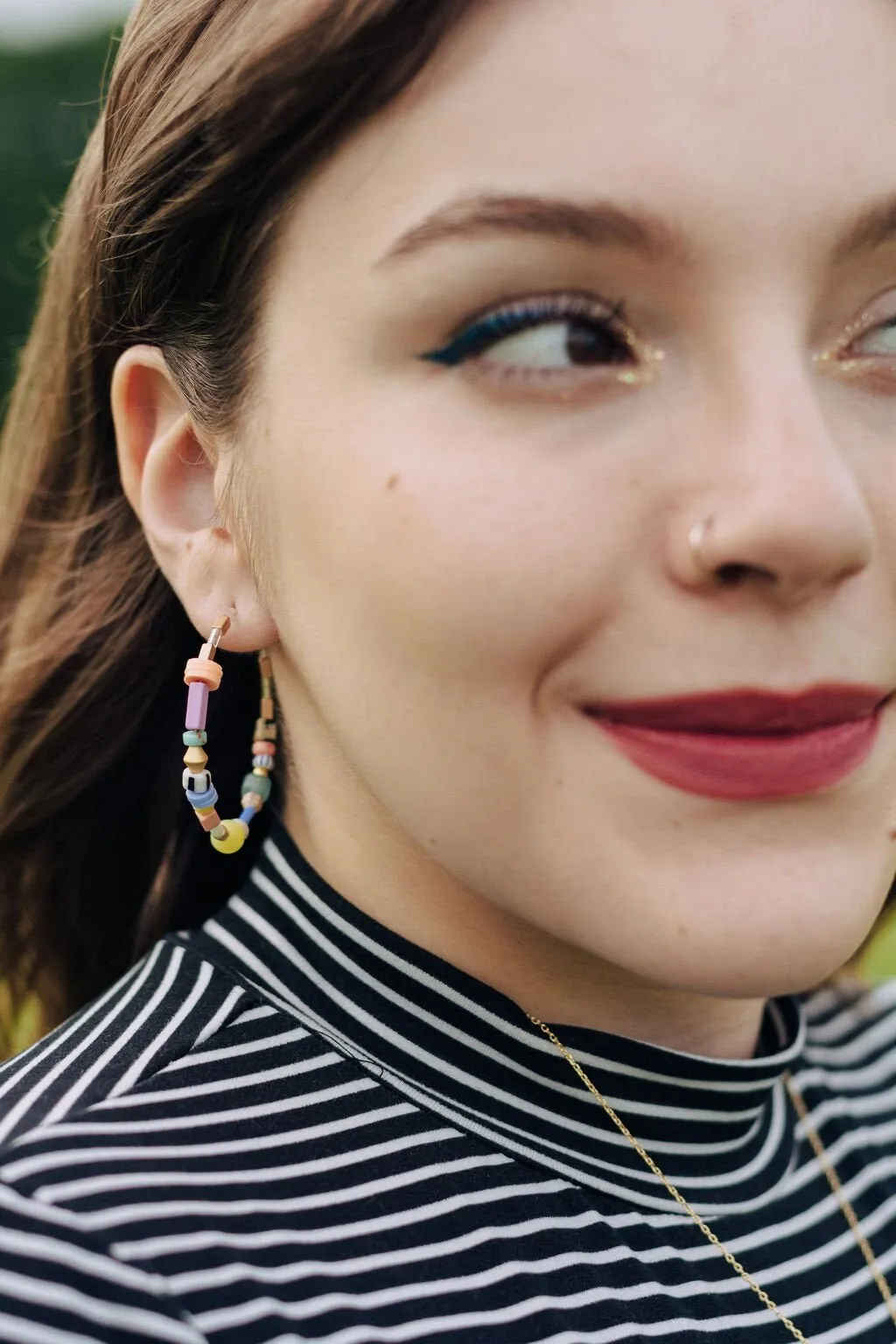 Large Beaded Hoops, Colorful earrings, gold hoops, statement earrings, bridesmaids gifts, gold filled hoops, large beaded hoops,