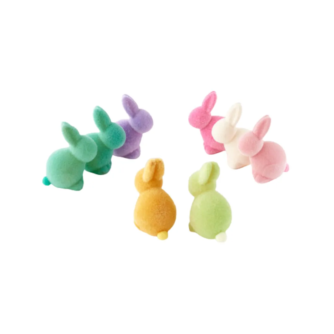 Large Flocked Pastel Seated Bunny