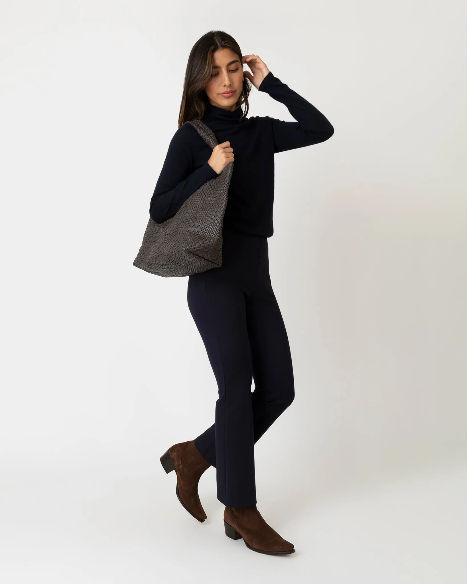 Large Mercato Handwoven Tote in Dark Brown Leather