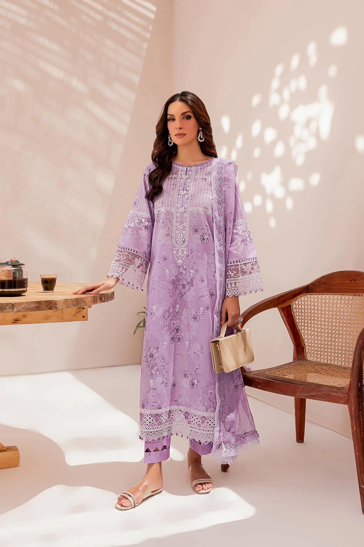 Lavender Ray | Farasha Mehak Festive Lawn SS 23 | Unstitched Embroidered Collection
