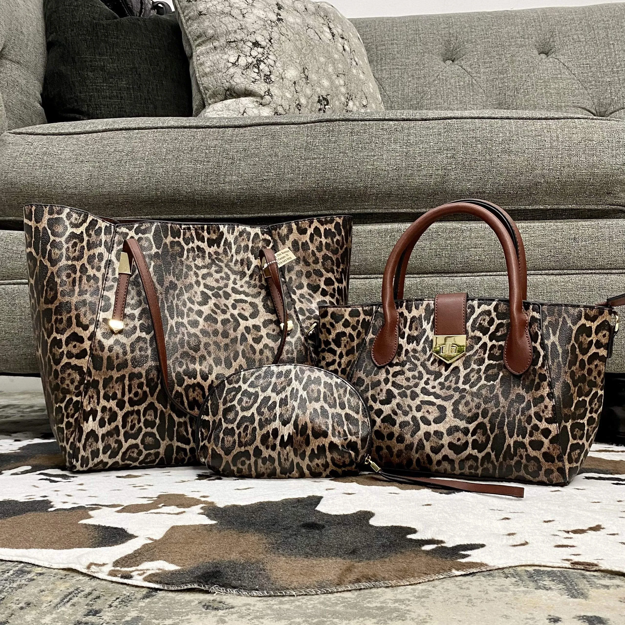 Leopard 3 piece Handbag set