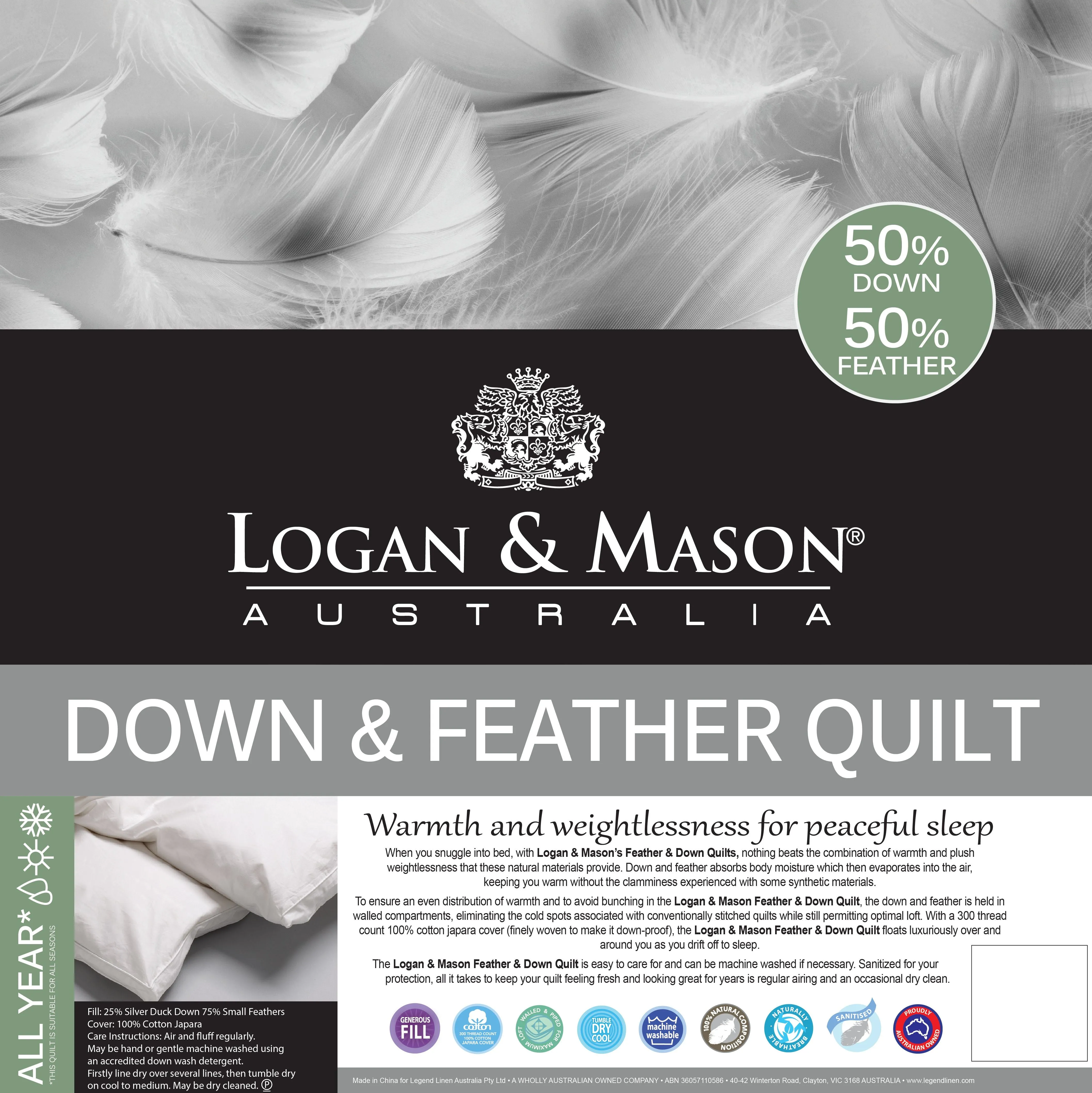 Logan & Mason 50% DUCK DOWN 50% DUCK FEATHER QUILT