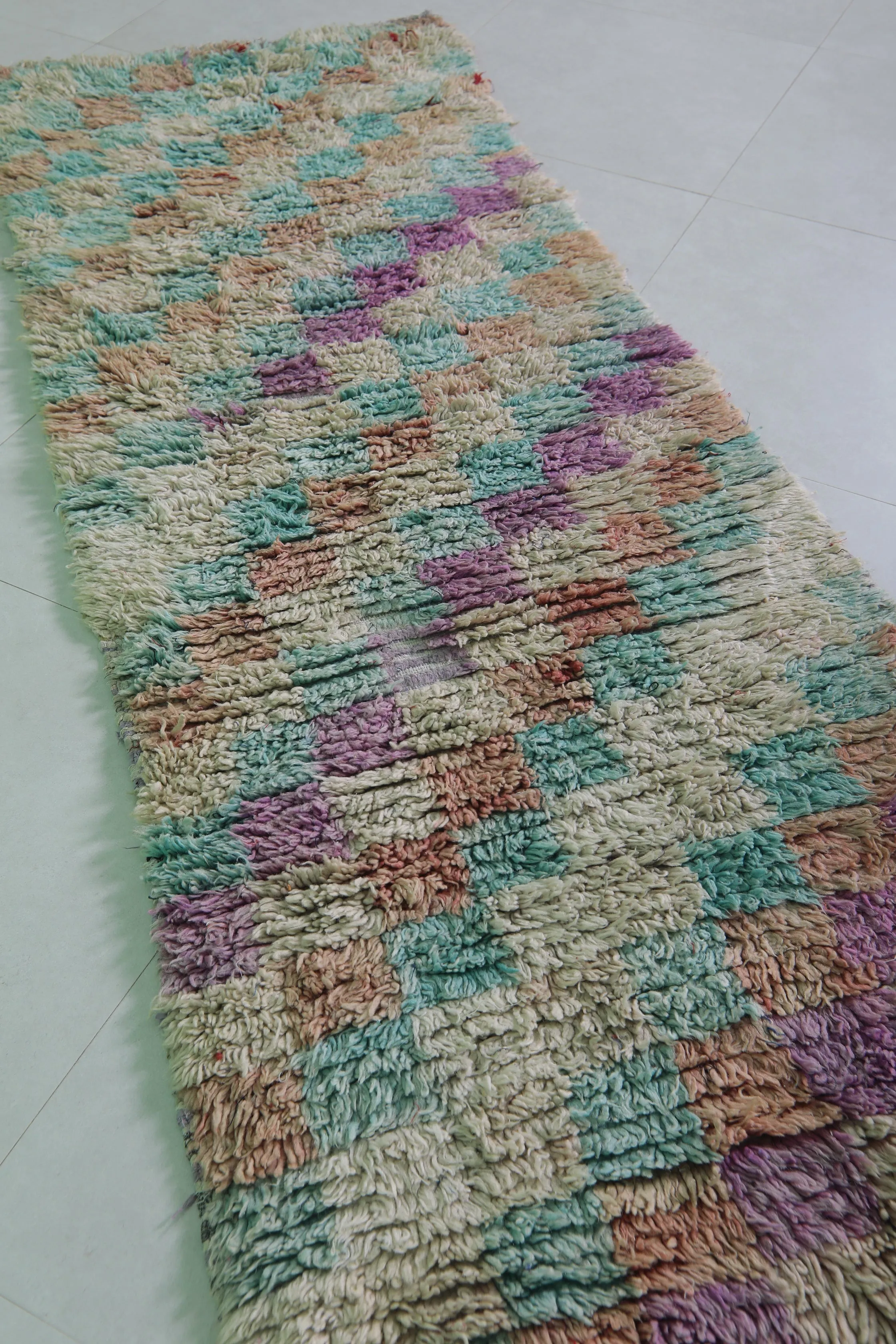 Long Colorful Moroccan rug shag 2.7 X 7.5 Feet