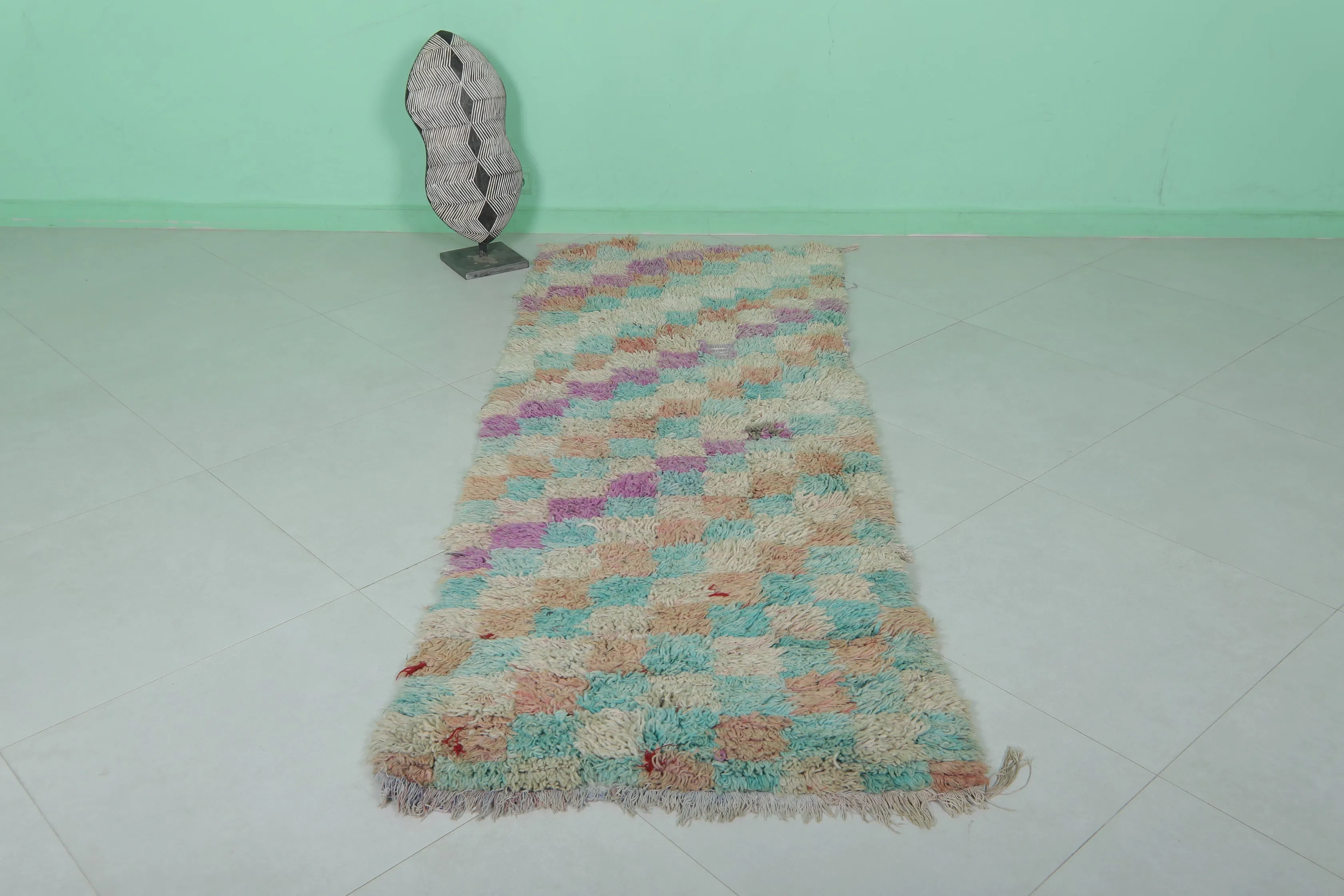 Long Colorful Moroccan rug shag 2.7 X 7.5 Feet