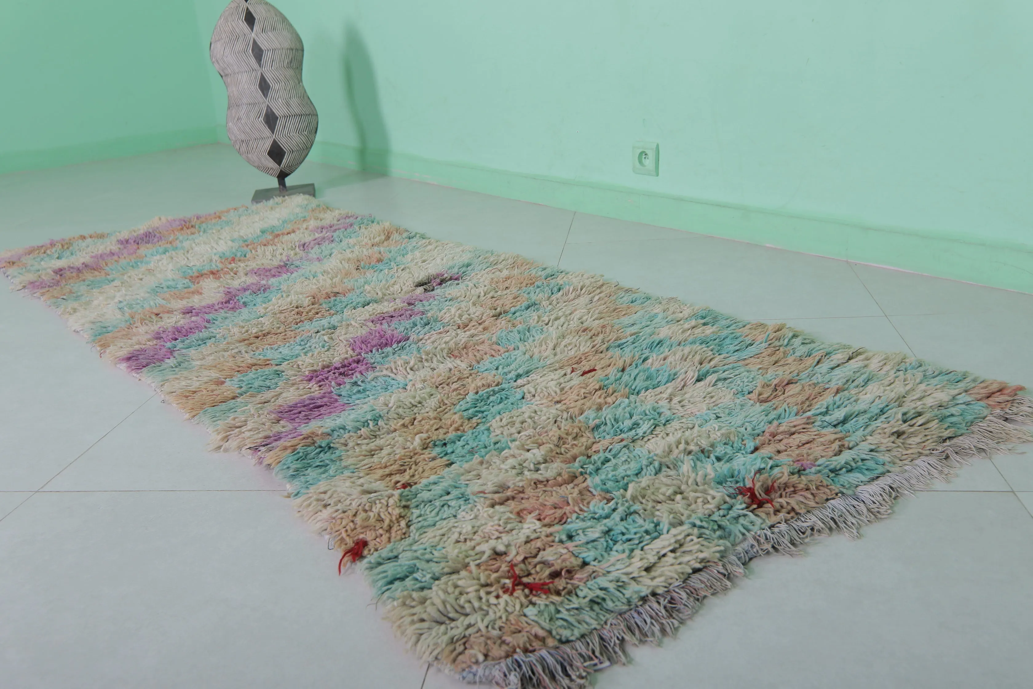 Long Colorful Moroccan rug shag 2.7 X 7.5 Feet