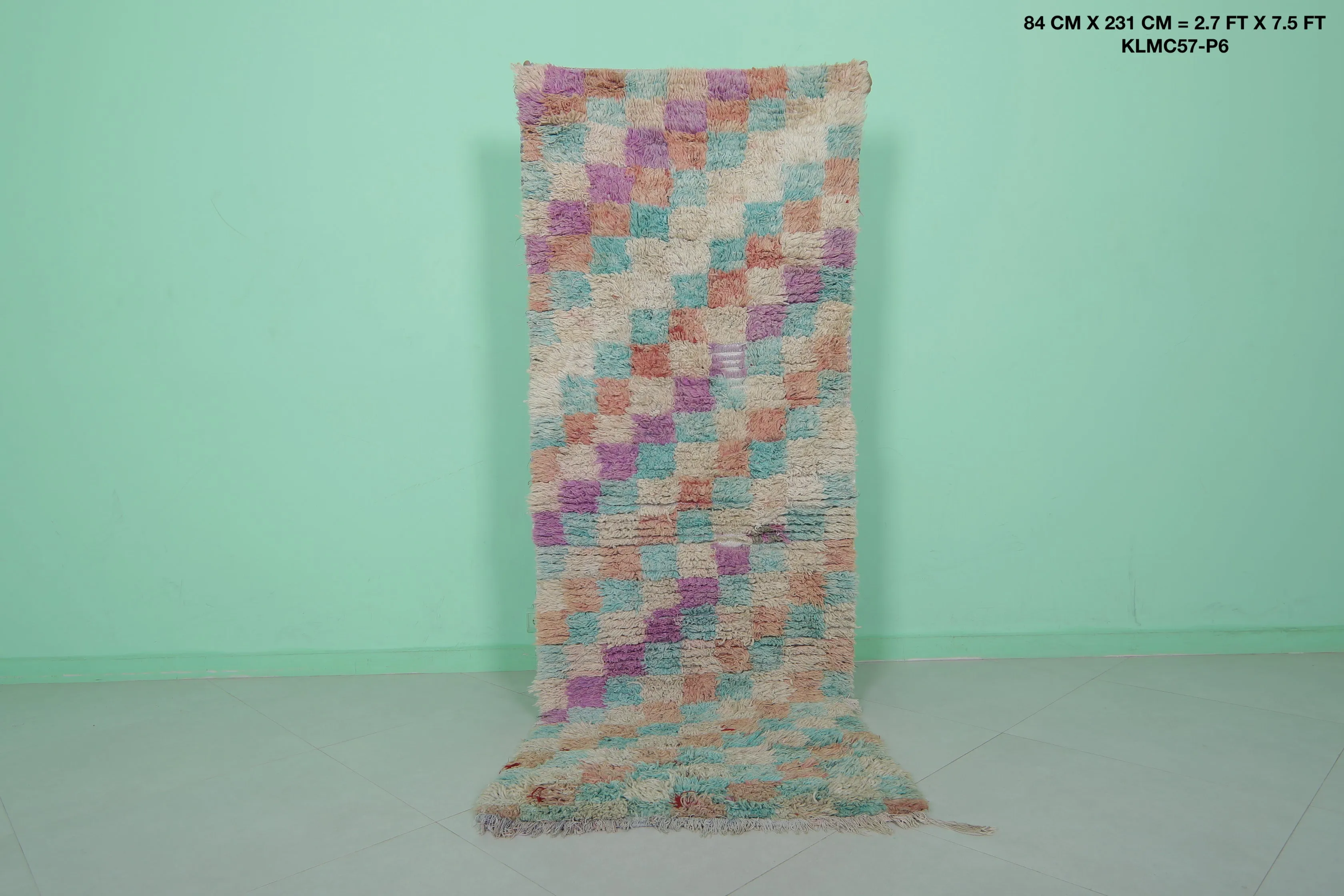 Long Colorful Moroccan rug shag 2.7 X 7.5 Feet