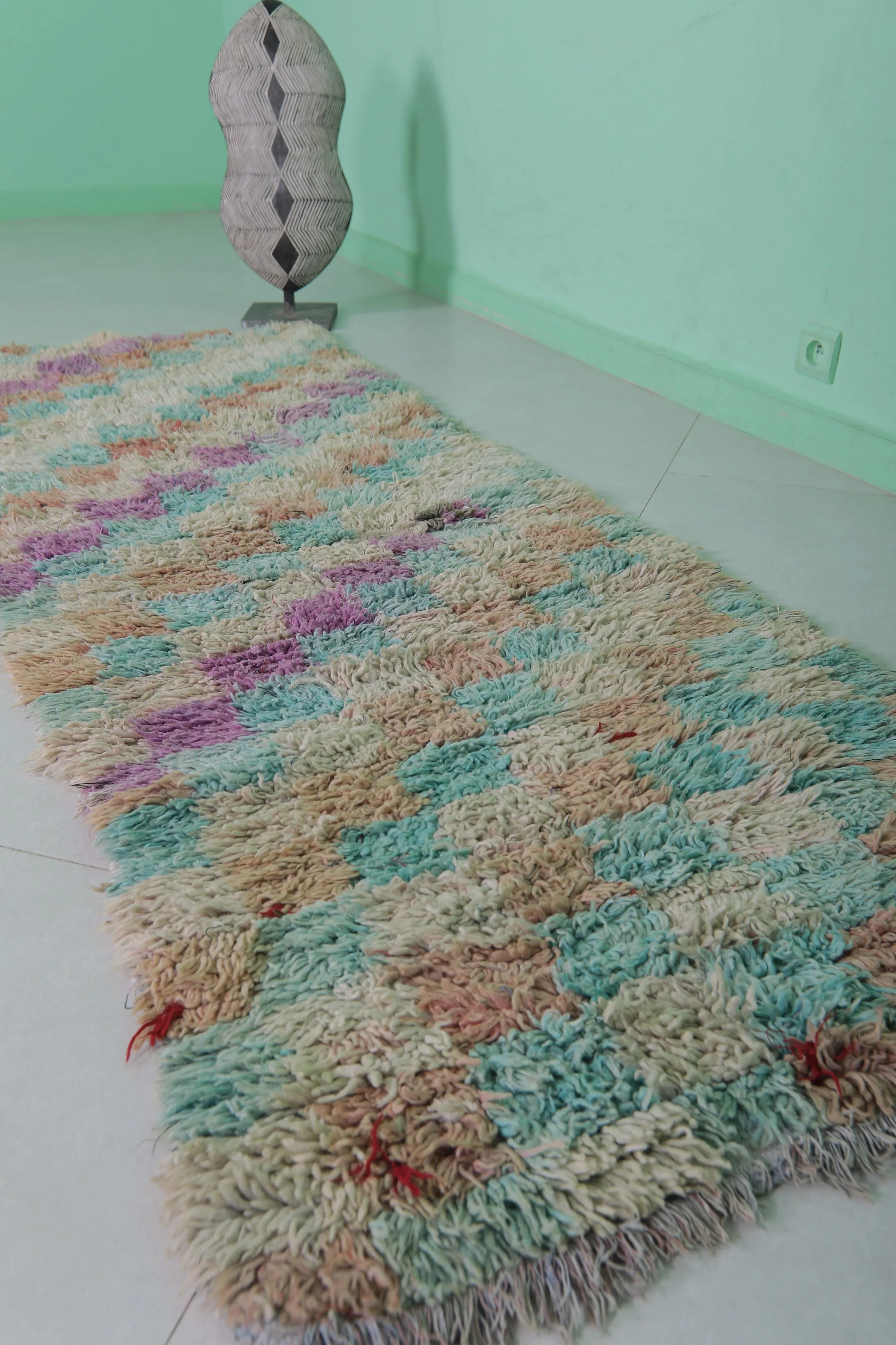 Long Colorful Moroccan rug shag 2.7 X 7.5 Feet