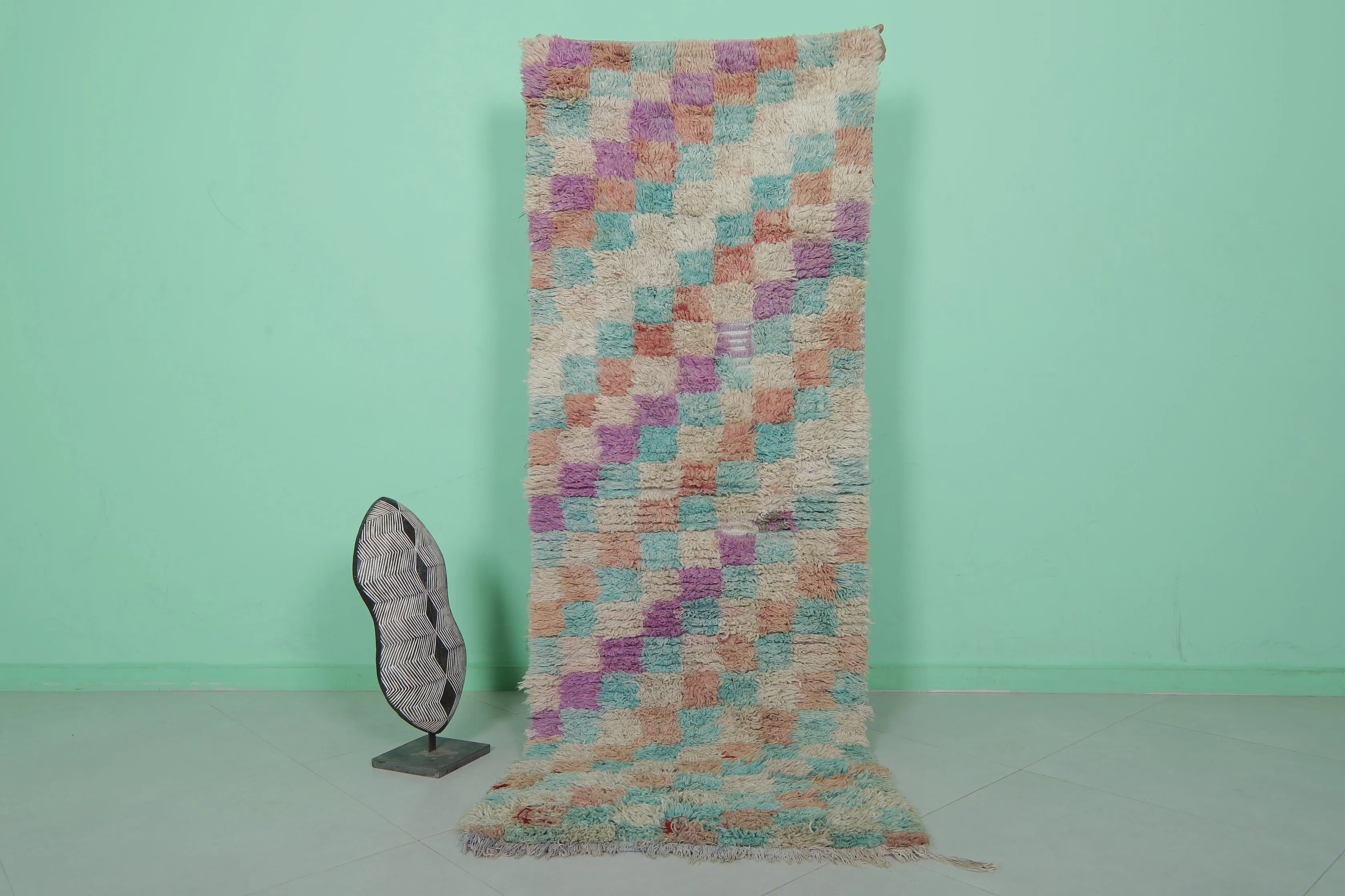 Long Colorful Moroccan rug shag 2.7 X 7.5 Feet