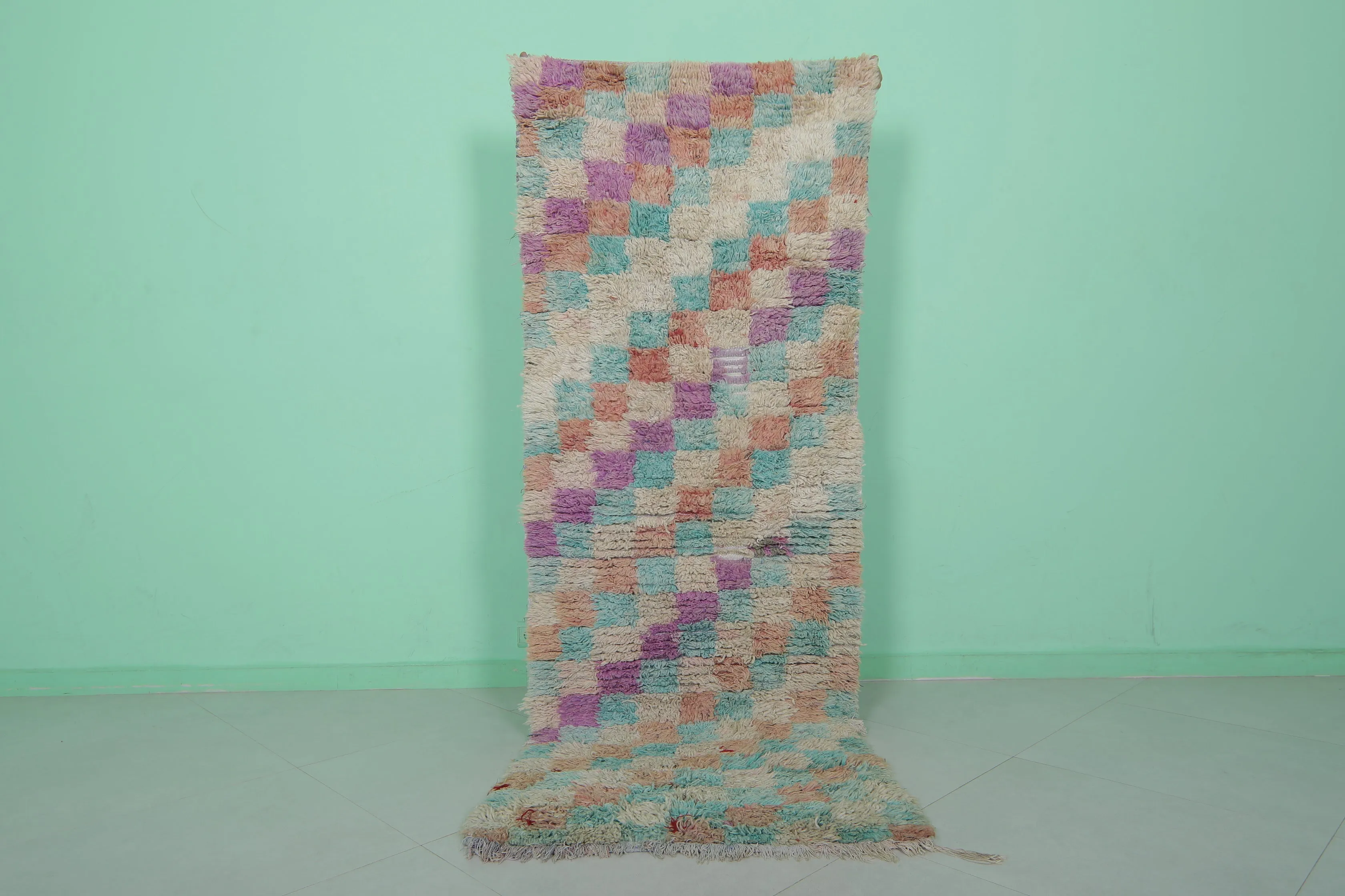 Long Colorful Moroccan rug shag 2.7 X 7.5 Feet