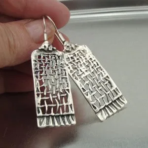 Long Net Earrings 925 Sterling Silver Handmade Unique Hadar Designers  (H  214) y