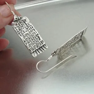 Long Net Earrings 925 Sterling Silver Handmade Unique Hadar Designers  (H  214) y