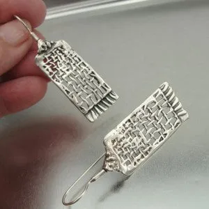 Long Net Earrings 925 Sterling Silver Handmade Unique Hadar Designers  (H  214) y