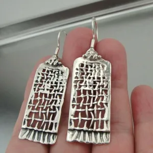 Long Net Earrings 925 Sterling Silver Handmade Unique Hadar Designers  (H  214) y