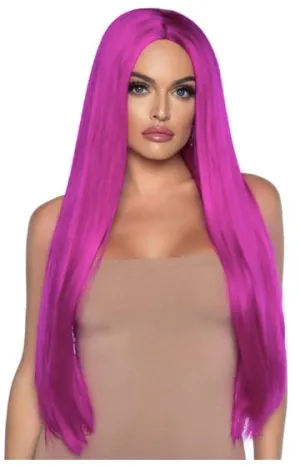 Long Straight Center Part Wig - Neon Purple
