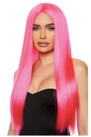Long Straight Wig Neon Pink