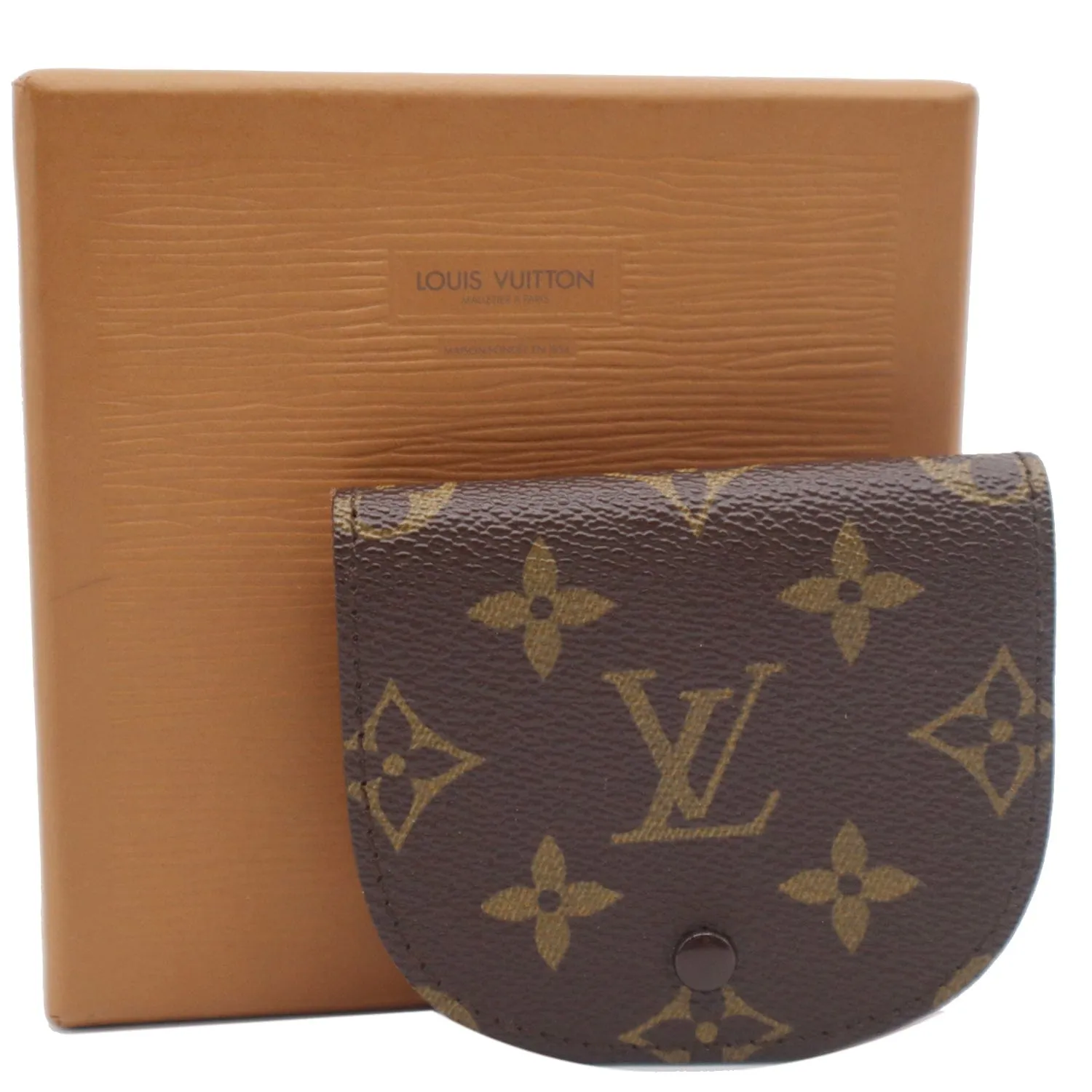 LOUIS VUITTON Monogram Canvas Porte Monnaie Gousset Coin Purse Brown