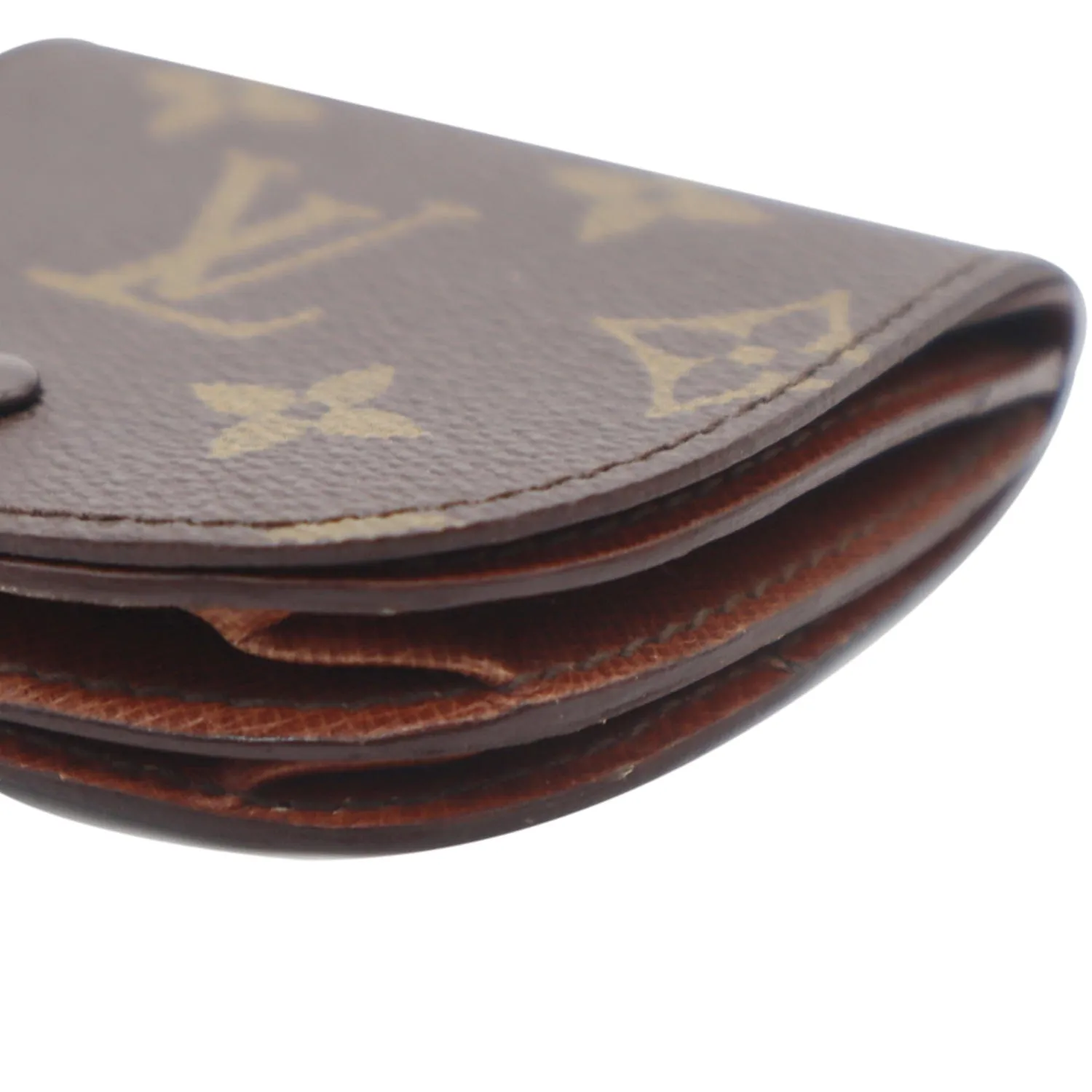 LOUIS VUITTON Monogram Canvas Porte Monnaie Gousset Coin Purse Brown
