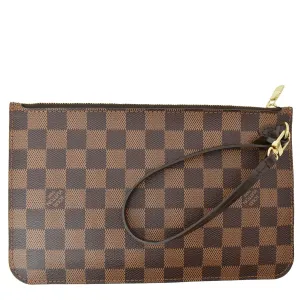 LOUIS VUITTON Neverfull MM Damier Ebene Pochette Wristlet Pouch Brown