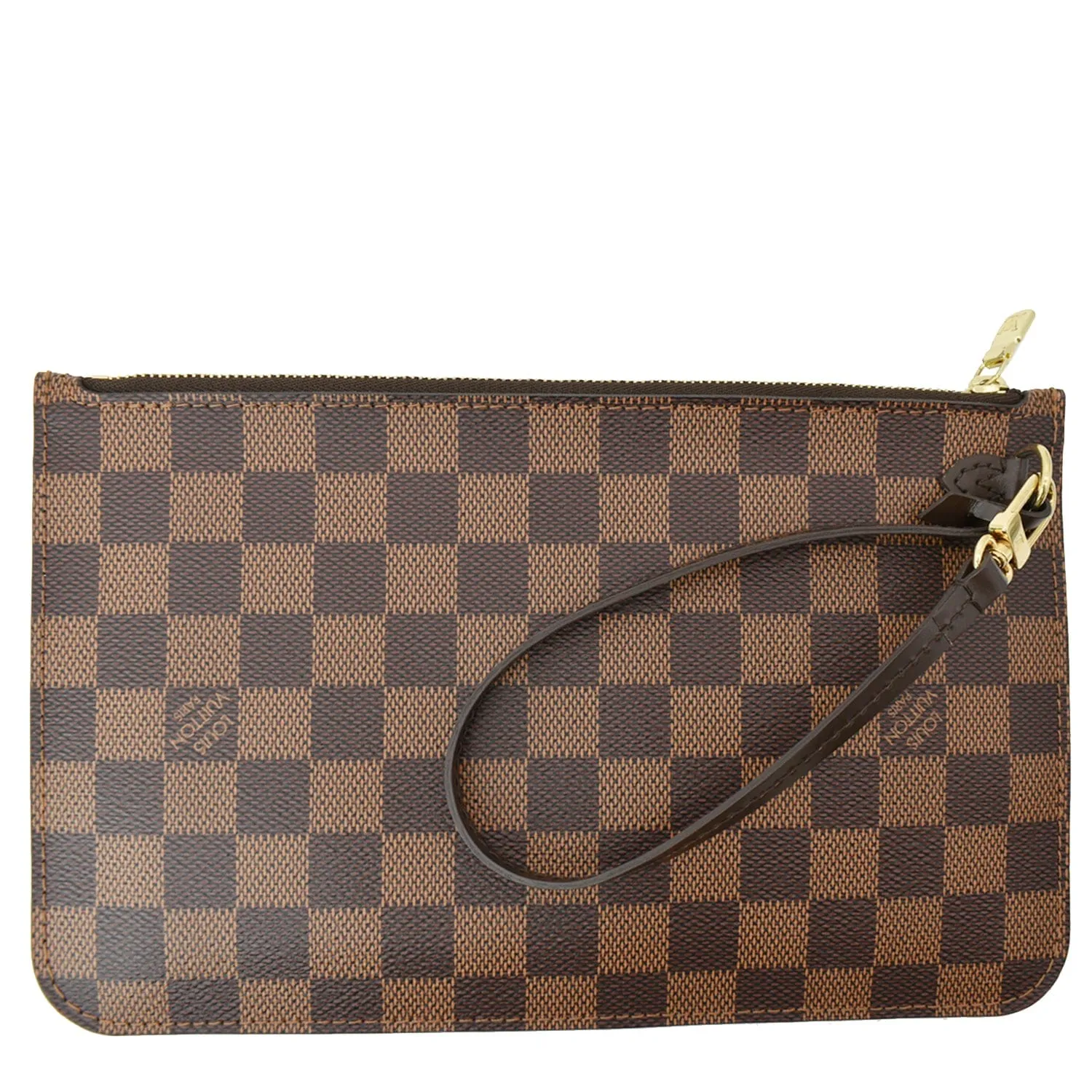 LOUIS VUITTON Neverfull MM Damier Ebene Pochette Wristlet Pouch Brown