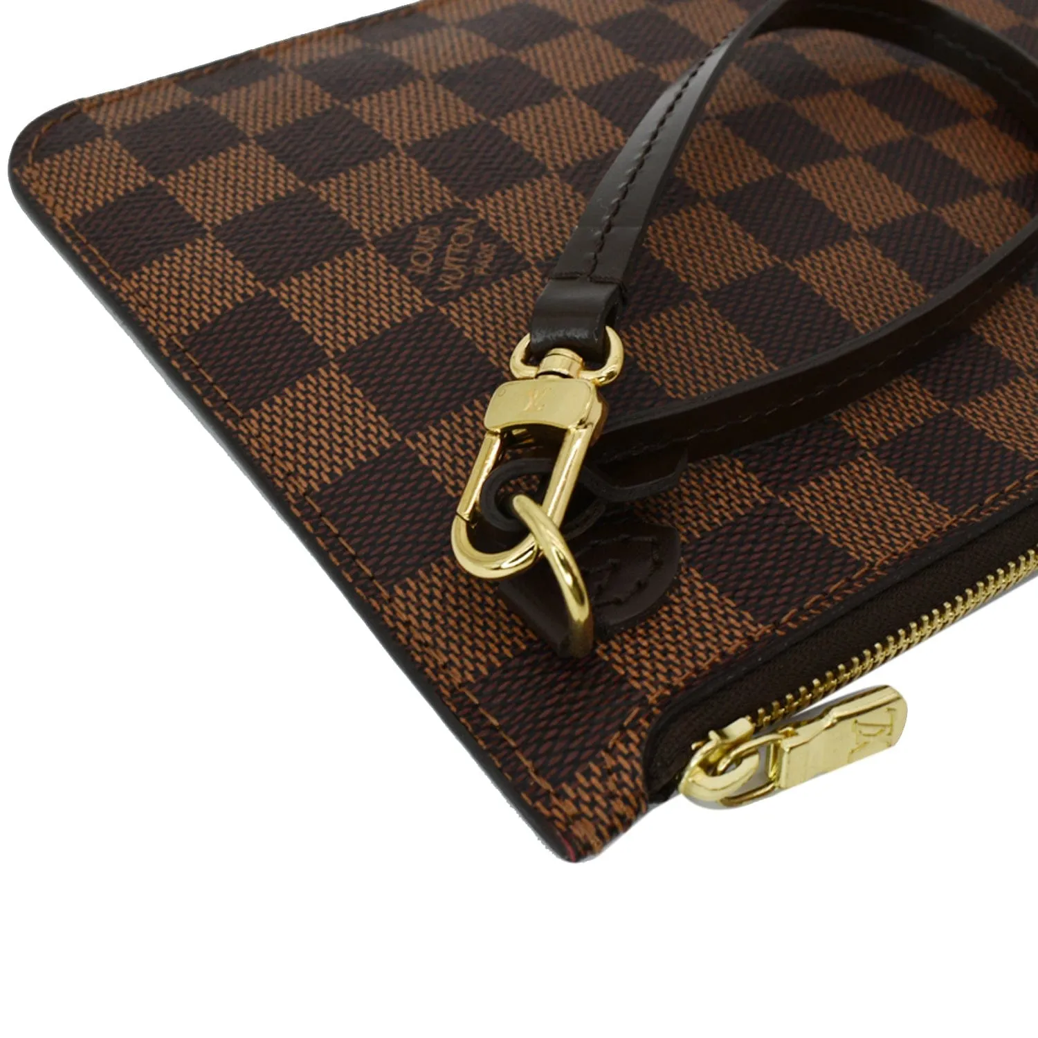 LOUIS VUITTON Neverfull MM Damier Ebene Pochette Wristlet Pouch Brown