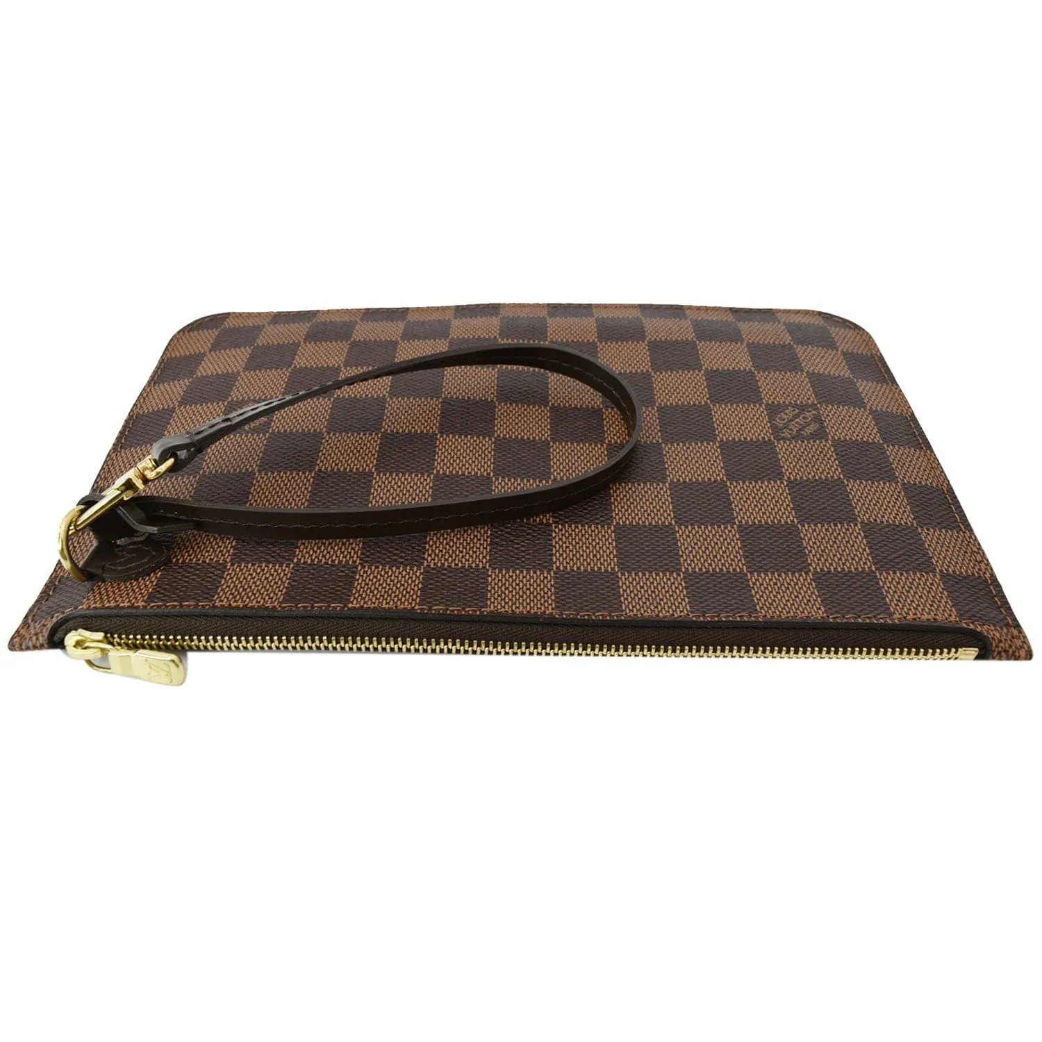 LOUIS VUITTON Neverfull MM Damier Ebene Pochette Wristlet Pouch Brown