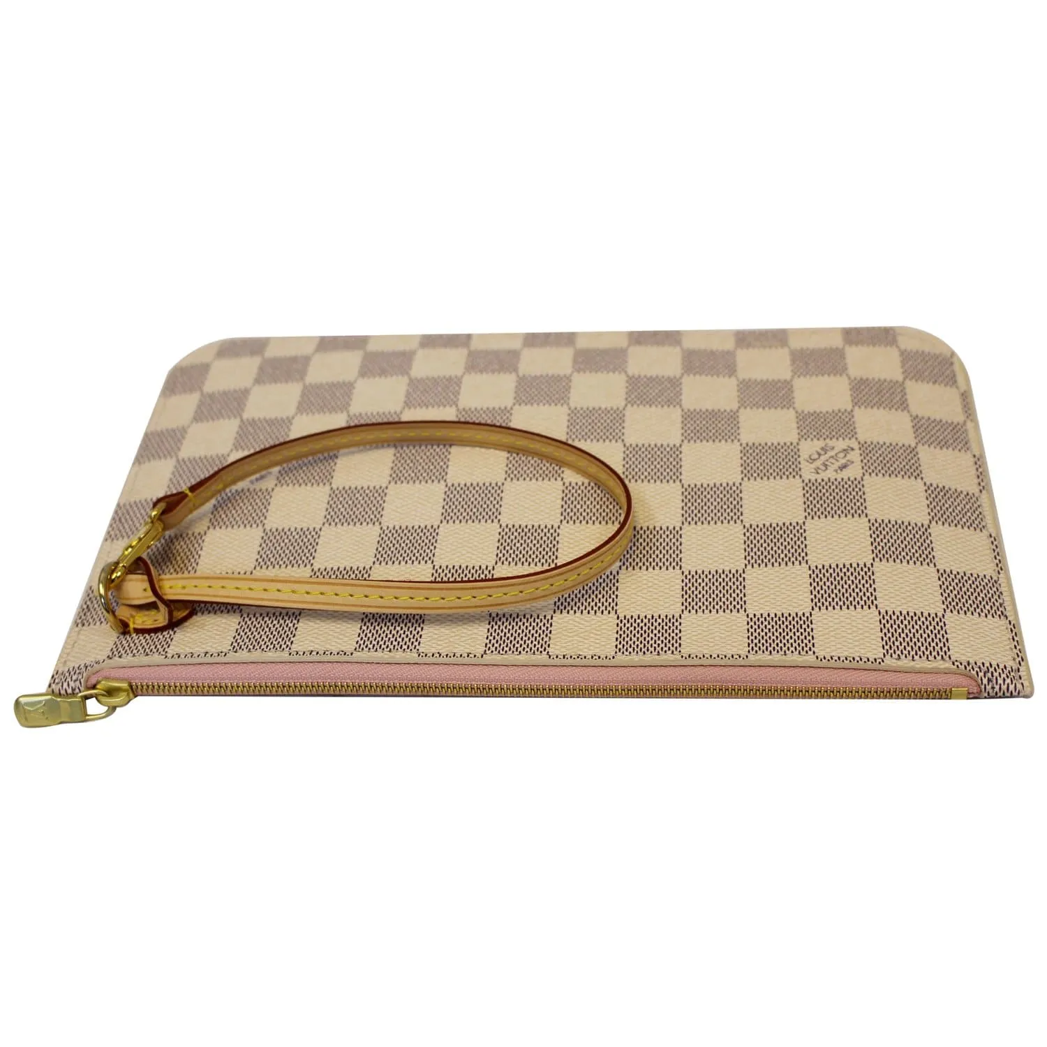LOUIS VUITTON Pochette Wristlet Pouch Damier Azur Neverfull Rose Ballerine