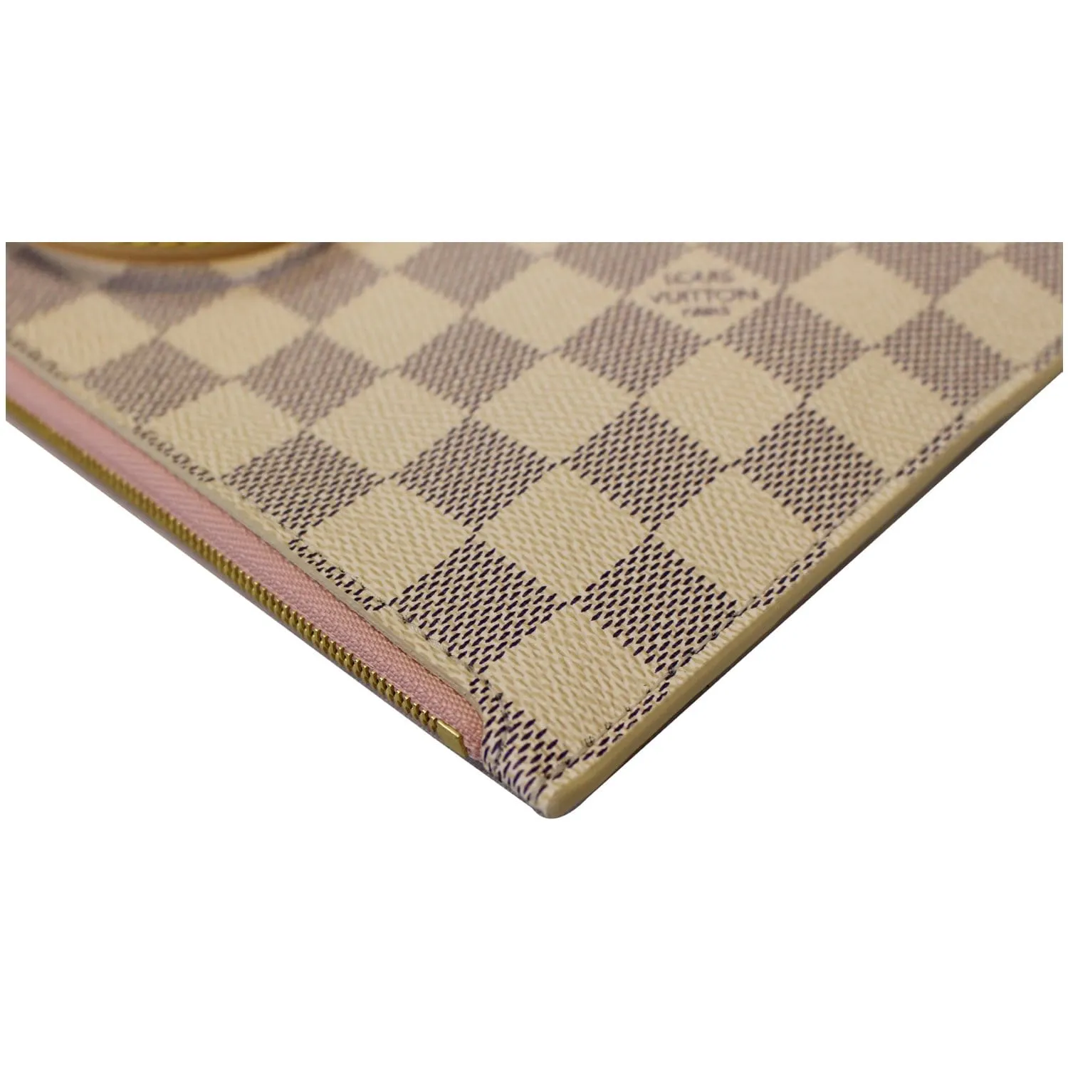 LOUIS VUITTON Pochette Wristlet Pouch Damier Azur Neverfull Rose Ballerine