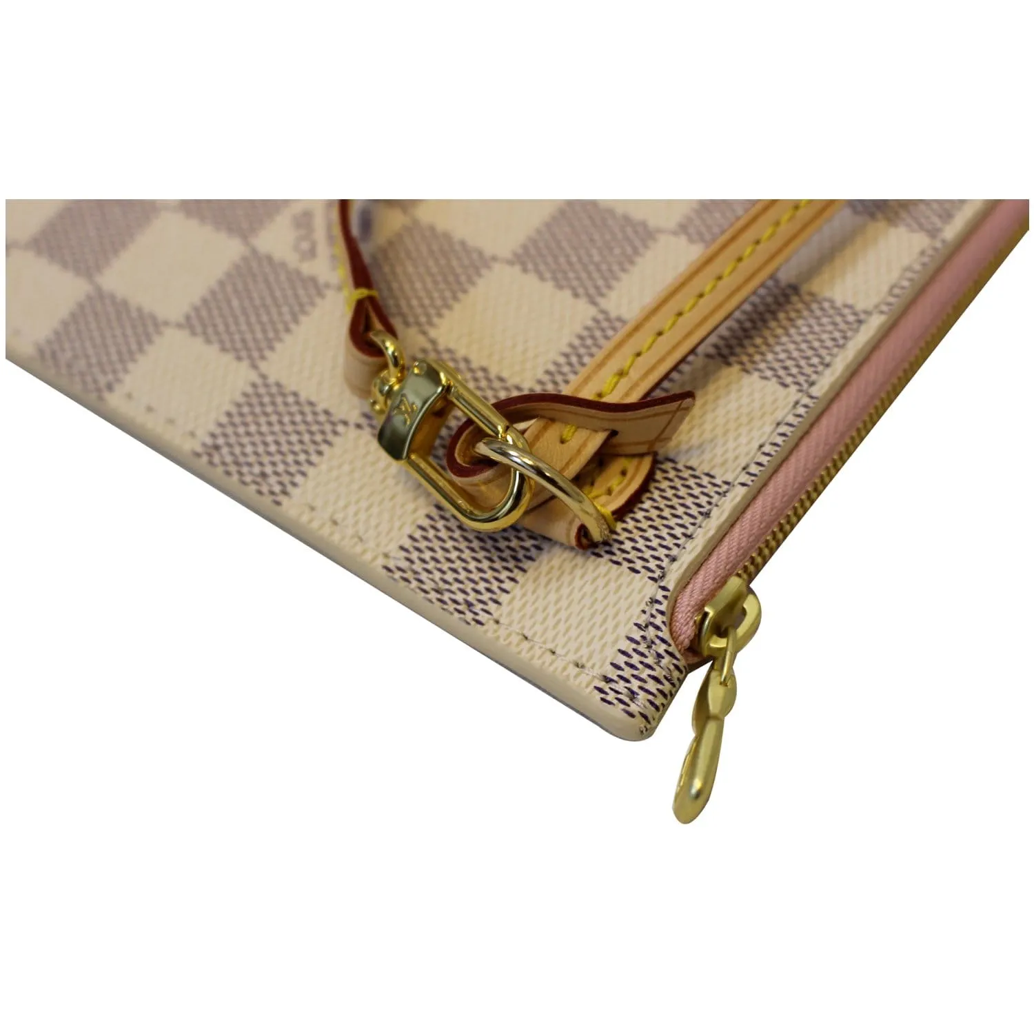 LOUIS VUITTON Pochette Wristlet Pouch Damier Azur Neverfull Rose Ballerine