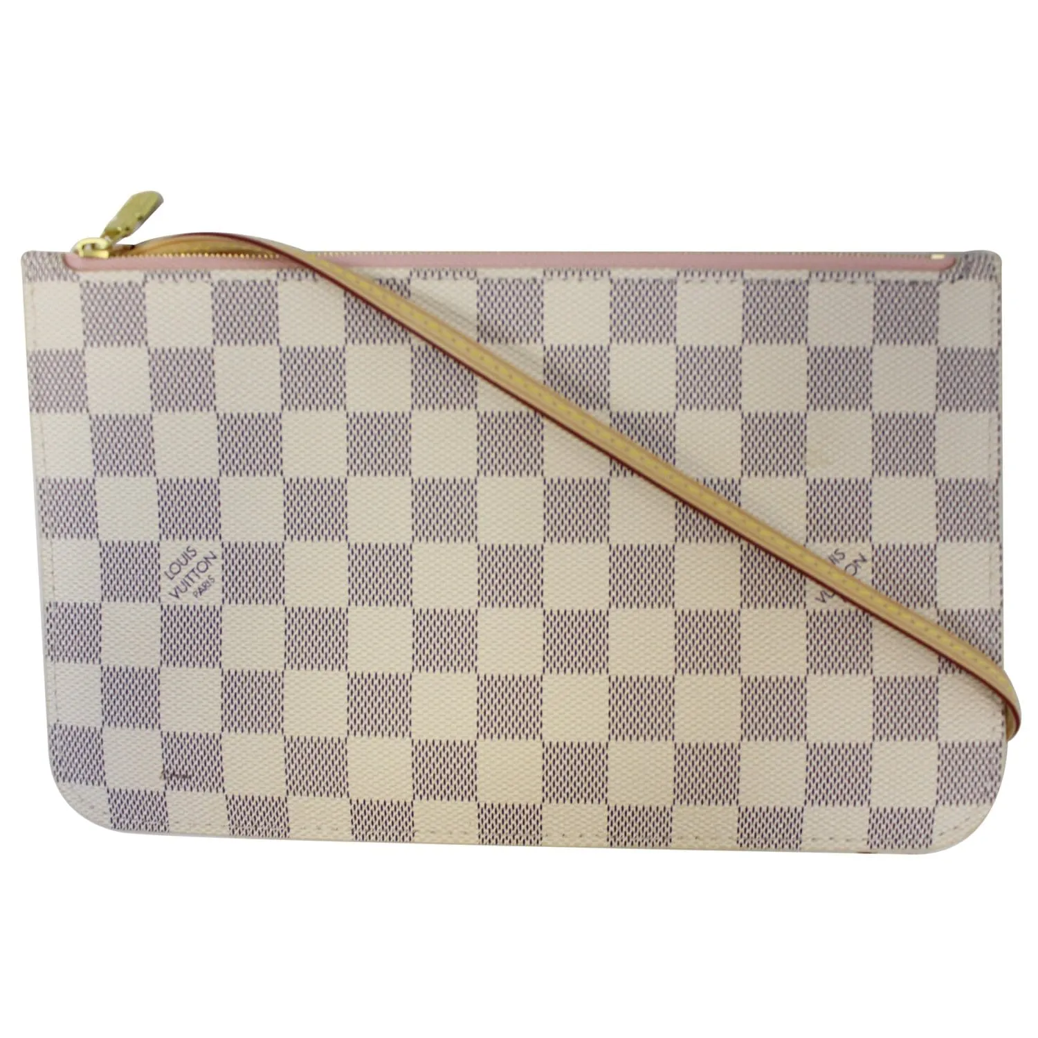 LOUIS VUITTON Pochette Wristlet Pouch Damier Azur Neverfull Rose Ballerine