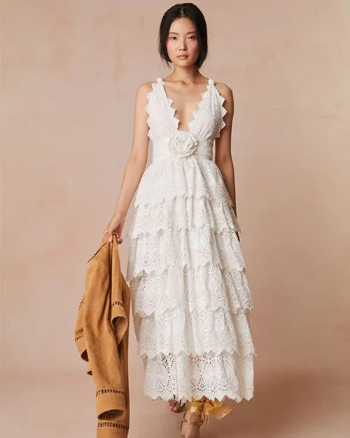LoveShackFancy | Nevis Eyelet Halter Maxi Dress | Off White