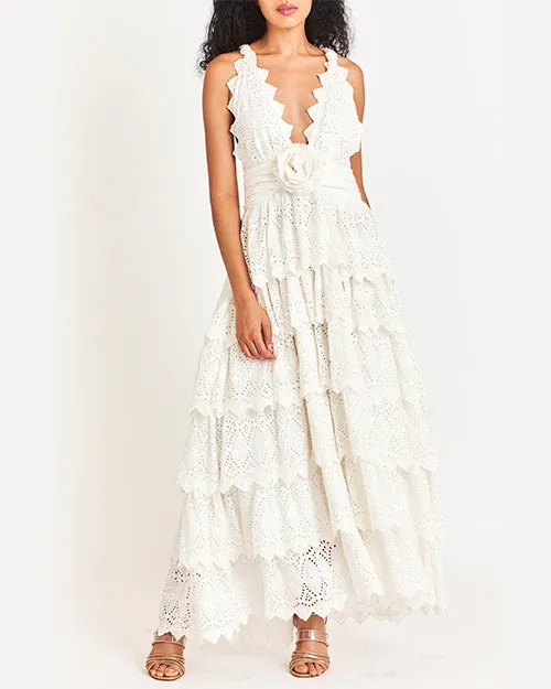 LoveShackFancy | Nevis Eyelet Halter Maxi Dress | Off White
