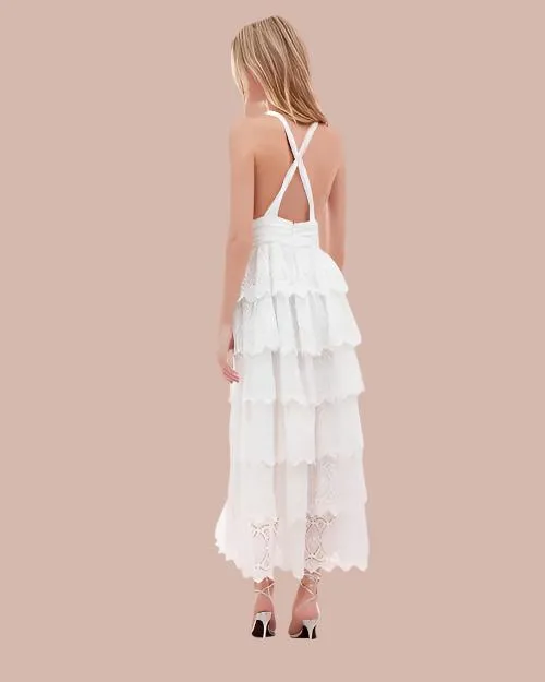 LoveShackFancy | Nevis Eyelet Halter Maxi Dress | Off White