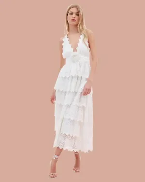 LoveShackFancy | Nevis Eyelet Halter Maxi Dress | Off White