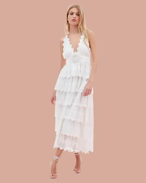 LoveShackFancy | Nevis Eyelet Halter Maxi Dress | Off White