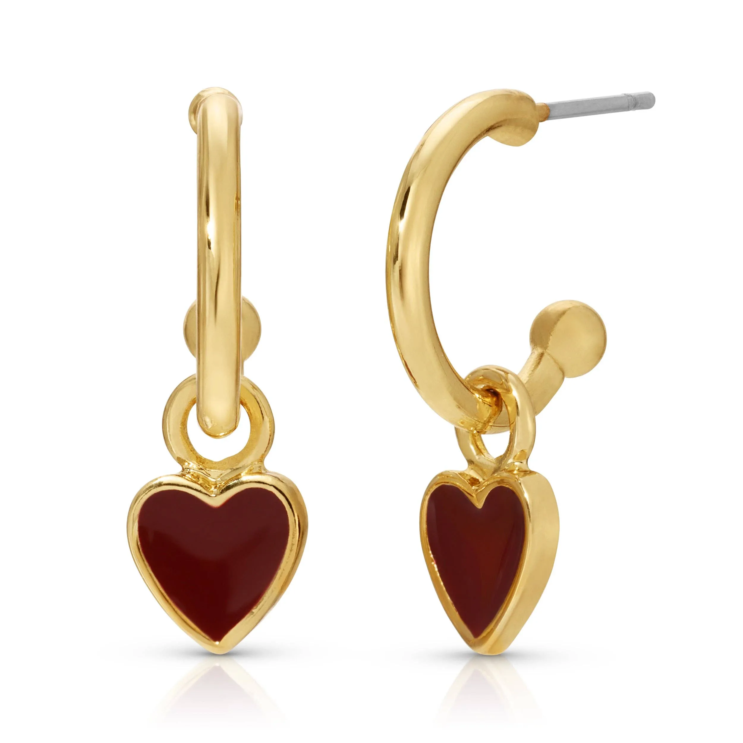 Lucky Feather Hoop Earrings - Heart Charm