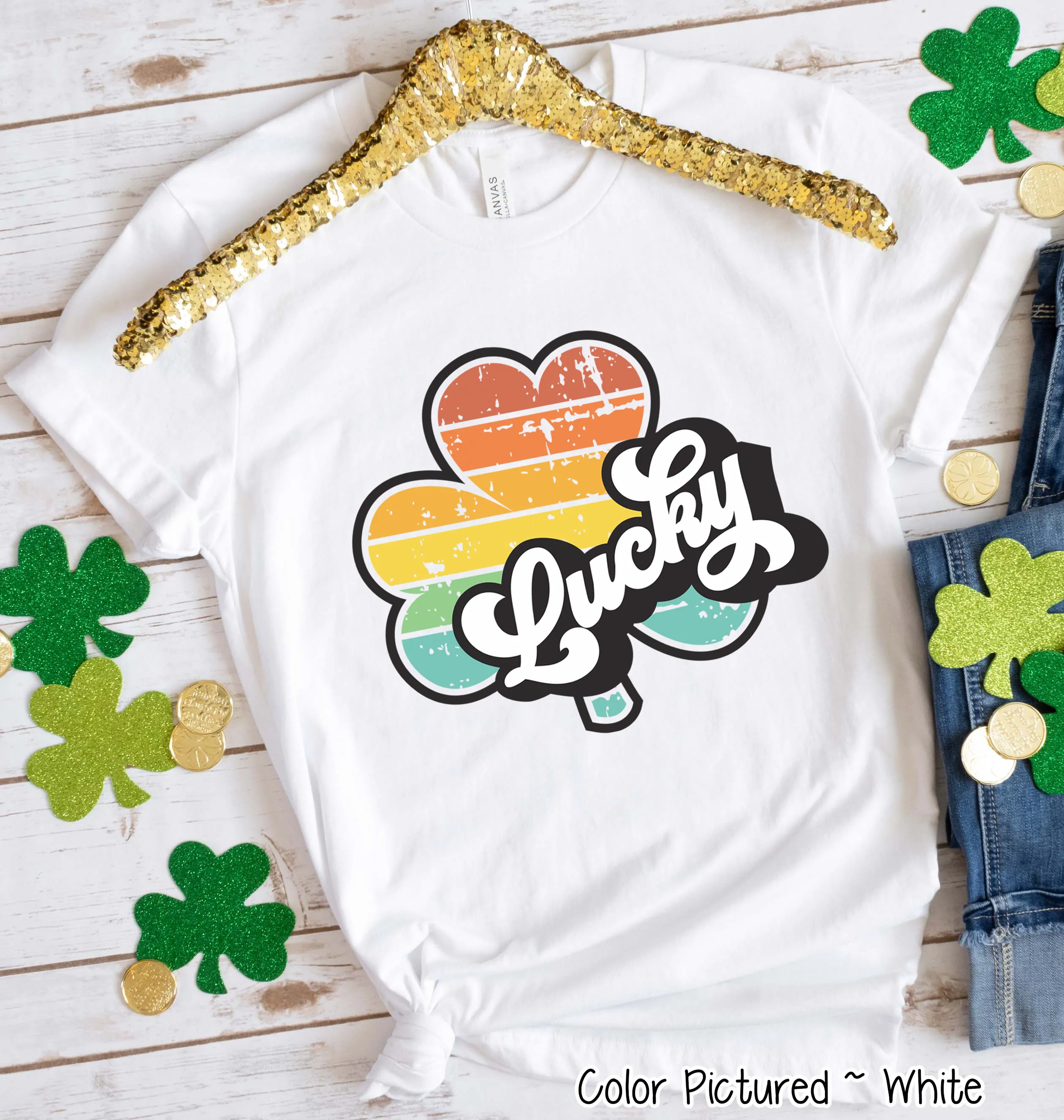 Lucky Retro Shamrock St Patricks Day Tee