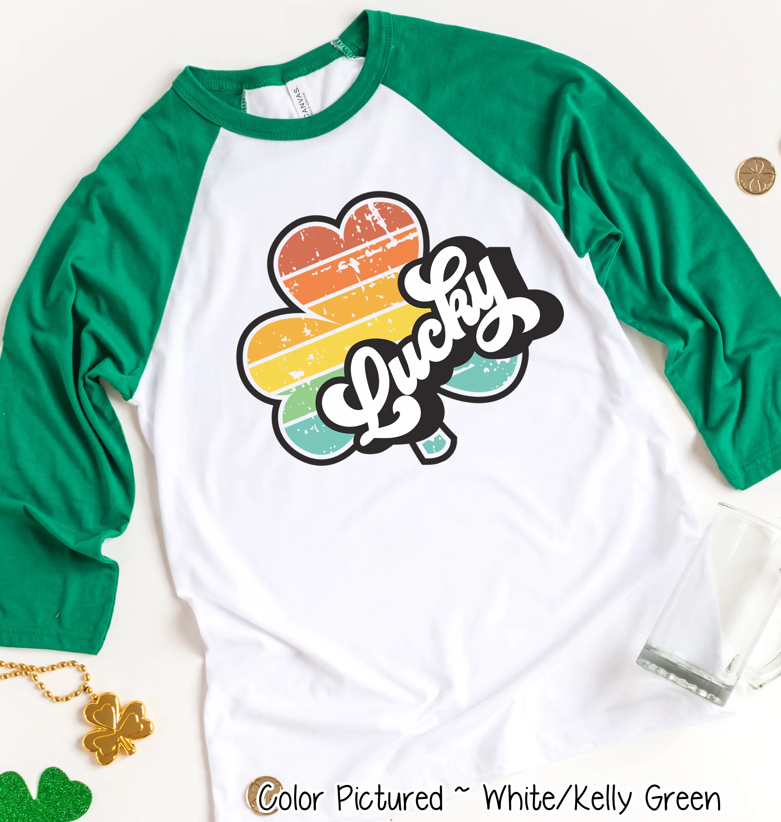 Lucky Retro Shamrock St Patricks Day Tee