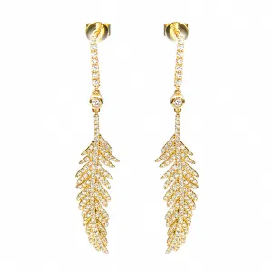 Luxury Diamond Feather Dangle Stud Earrings