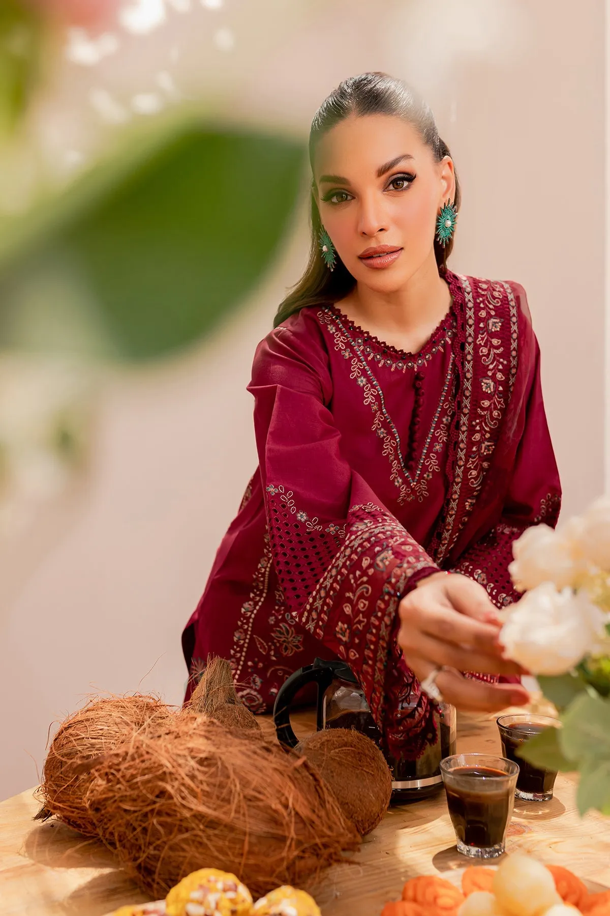 Maroon Glare| Farasha Mehak Festive Lawn SS 23 | Unstitched Embroidered Collection