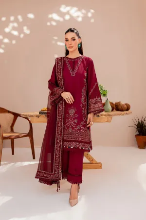 Maroon Glare| Farasha Mehak Festive Lawn SS 23 | Unstitched Embroidered Collection