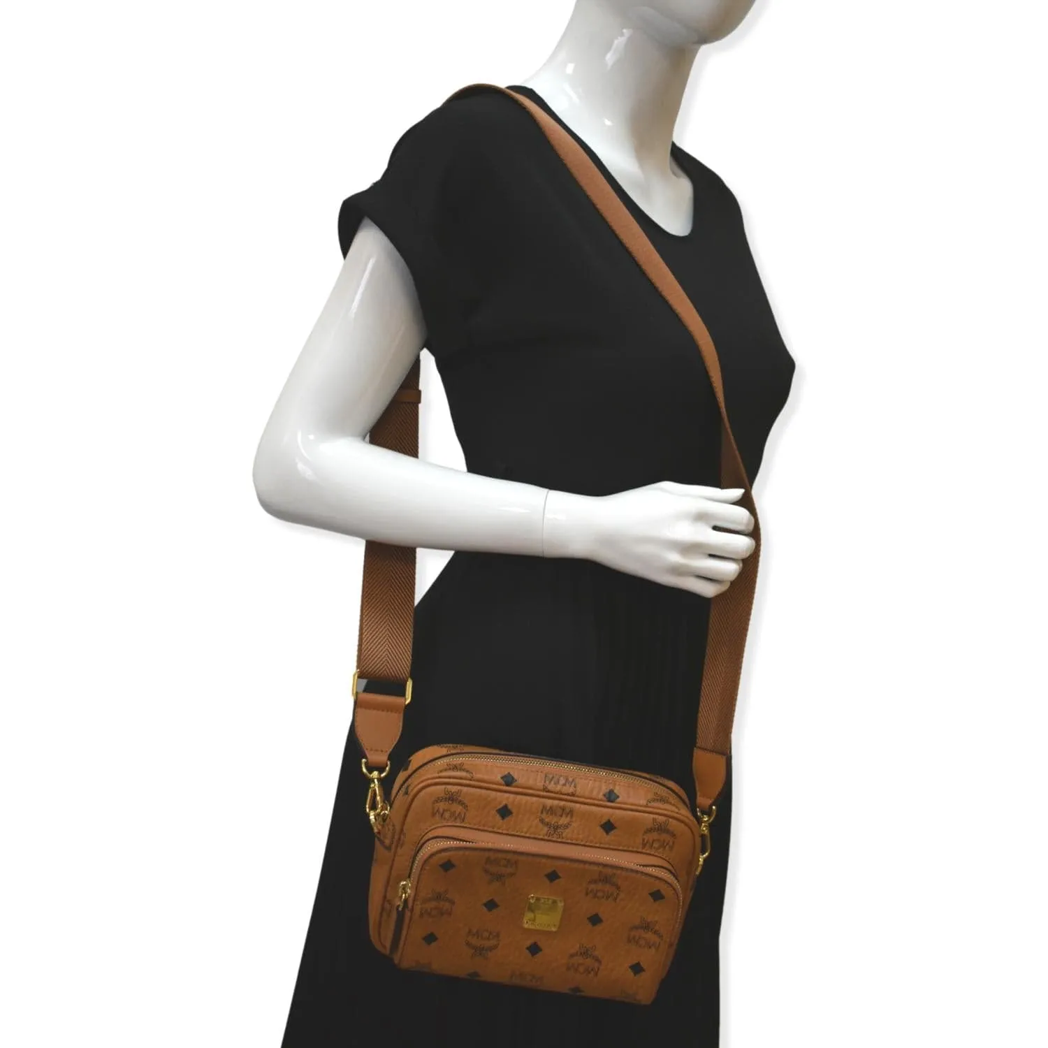 MCM Klassik Visetos Canvas Crossbody Bag Cognac - Hot Deals