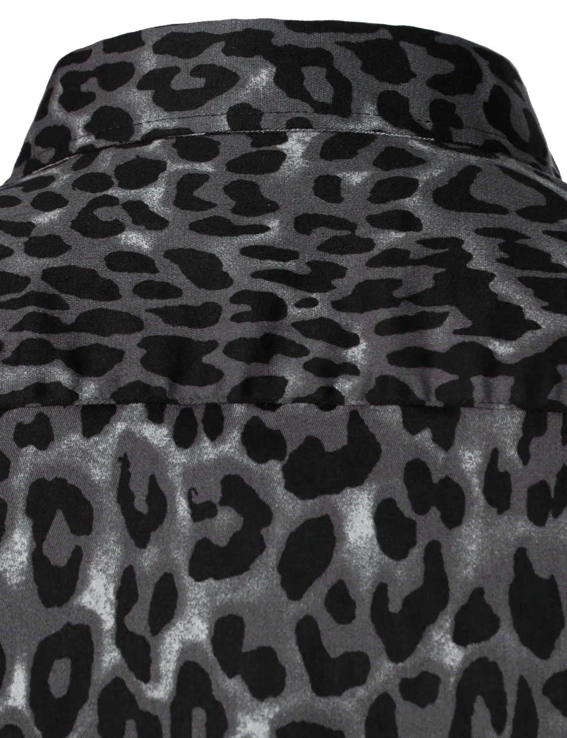 Men's Grey Snow Leopard Print Animal Casual Rock Cool Cotton Long Sleeve Shirt
