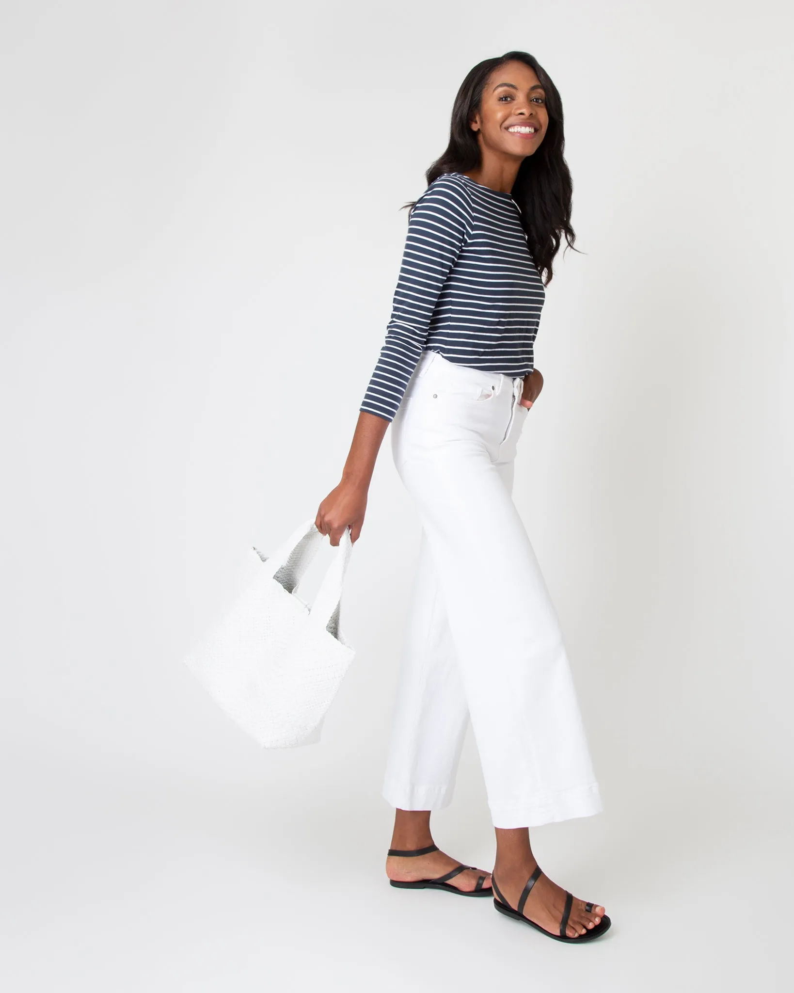 Mercato Handwoven Tote in White Leather
